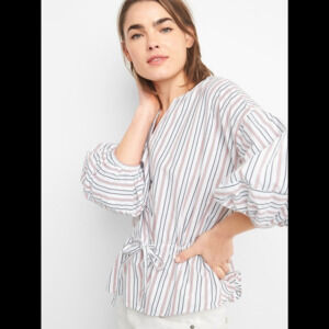 GAP Stripe Balloon Sleeve Top with Cinched Waist